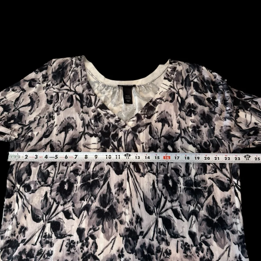 Lane Bryant Black & White Floral Long Sleeve V Neck Blouse Plus Size 22/24 #190 - Picture 6 of 7